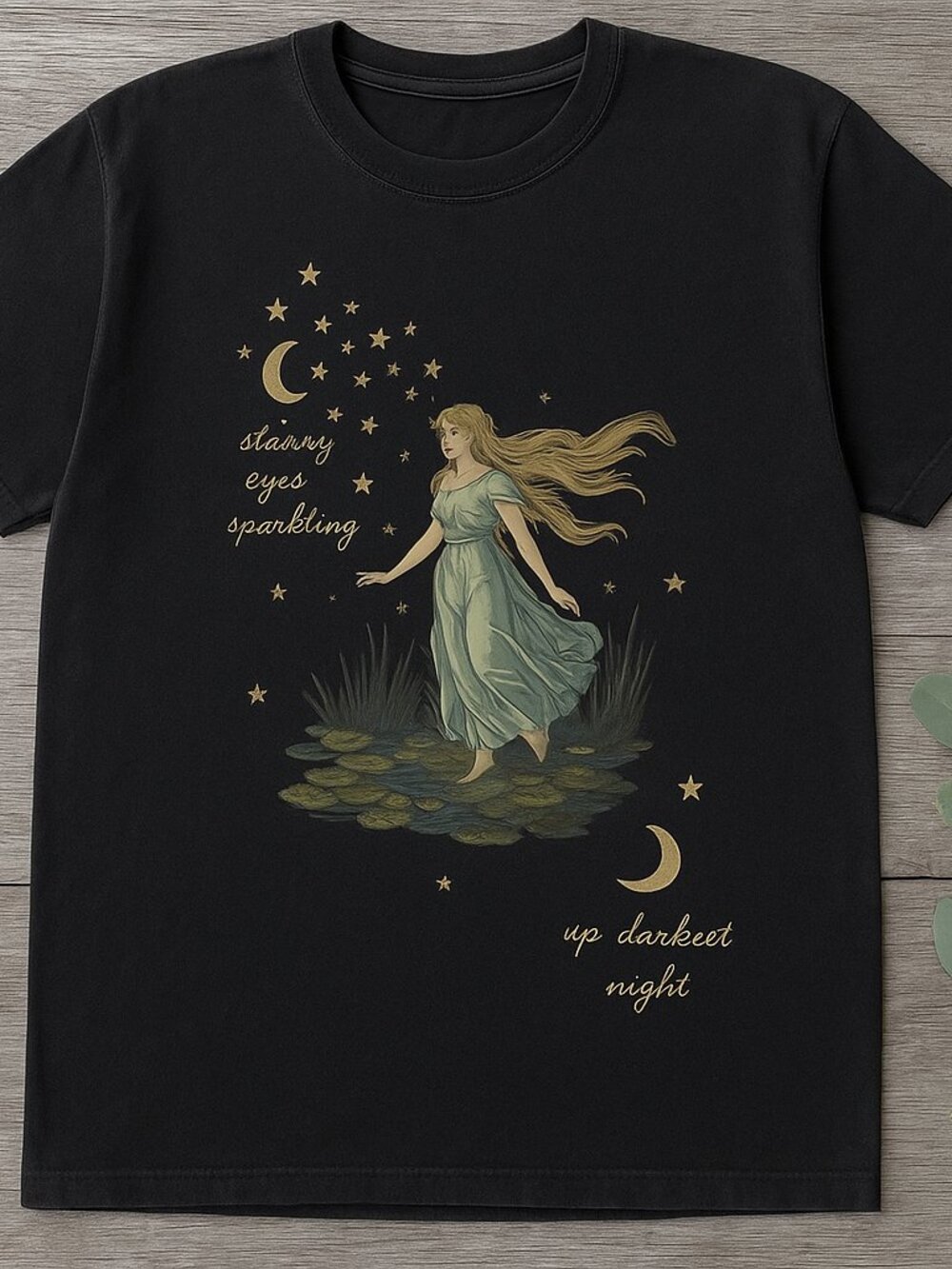 Starry Eyes Moon T-Shirt, Celestial Girl Graphic Tee, Vintage Boho Night Sky